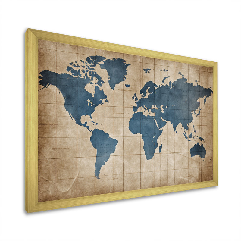 Ancienne carte du monde II - Impressions encadrées carte du monde, Cadre doré simple, H 24 po x l 32 po x P 1 po