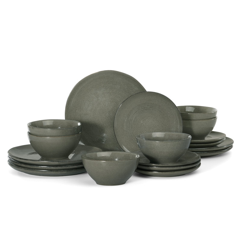Stoneware Dinnerware Set 18 Piece - Service for 6, Dark Olive