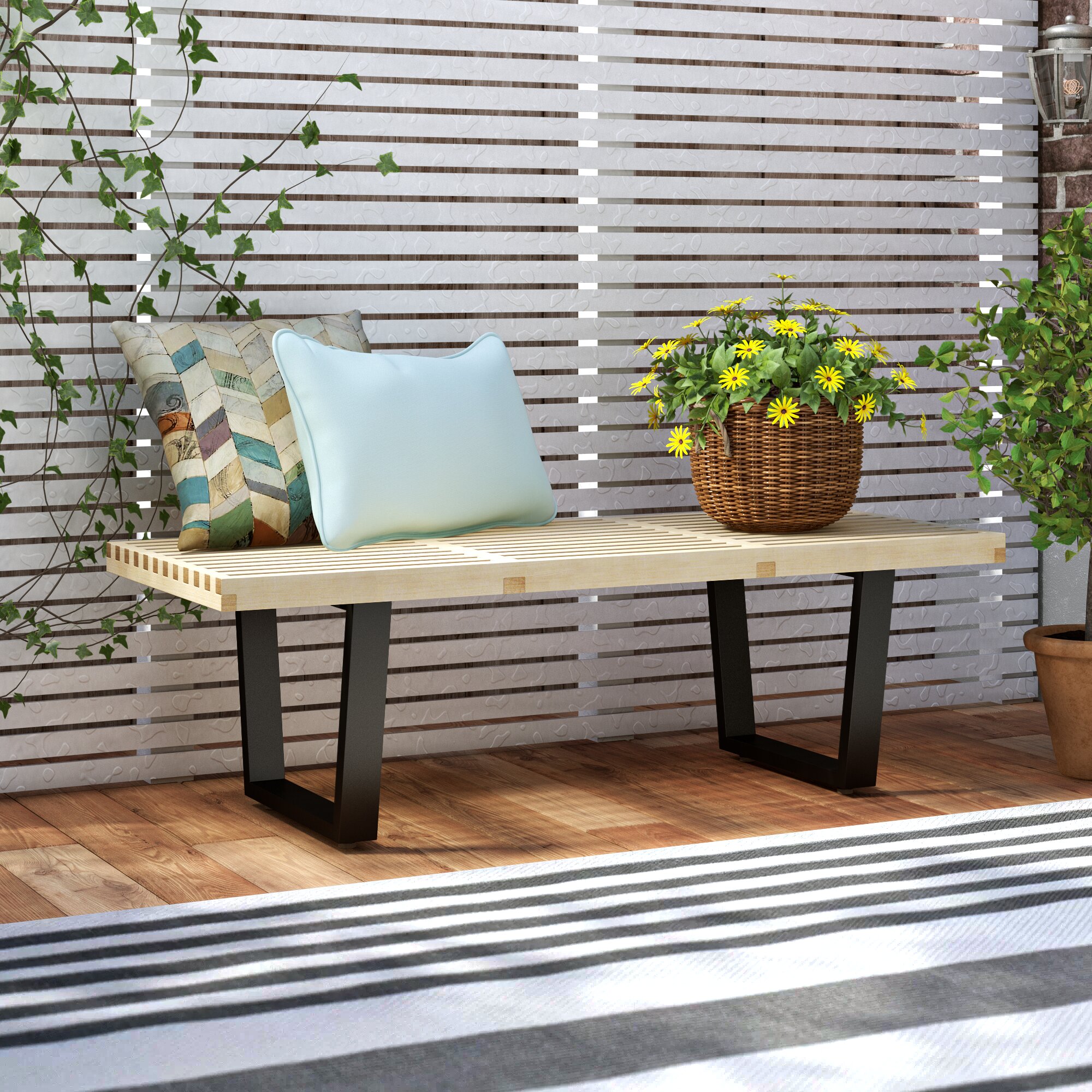 Outdoor backless discount bench with cushion