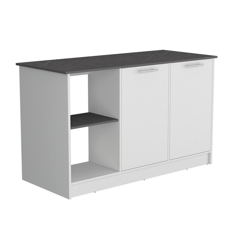 Juniper Kitchen Island With Large Top Surface, Double Door Cabinet, And Open Shelves White / Onyx, White