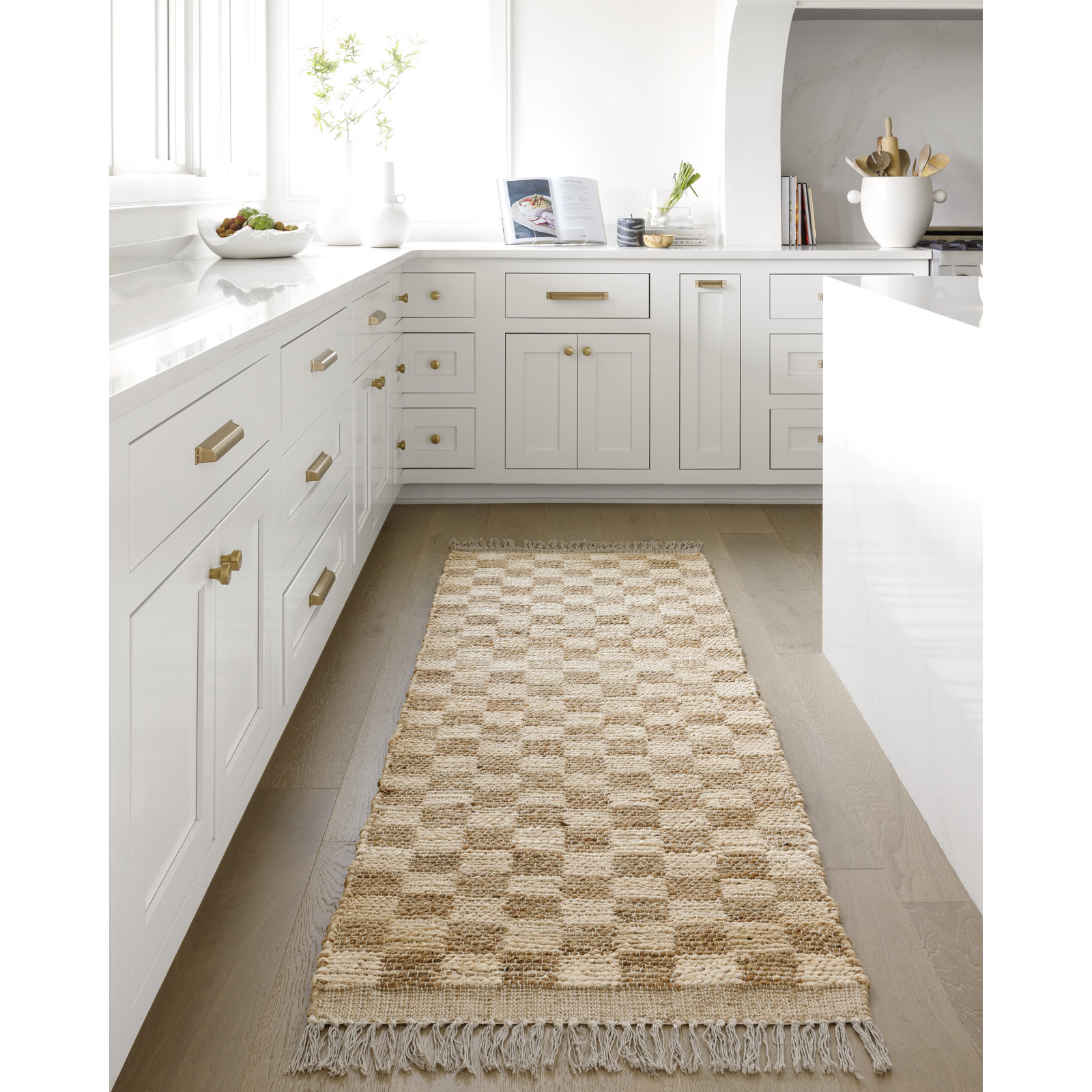 Tali Hand-Woven Checkered Jute Rug, Runner 2'6" x 8'