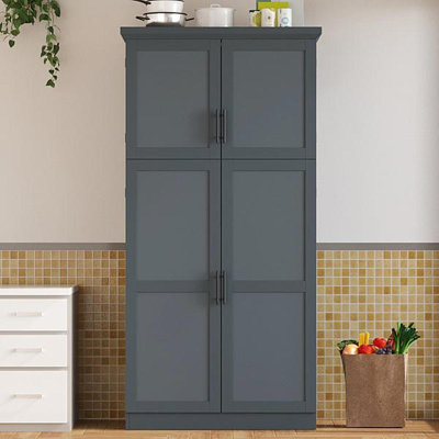 Garde-manger autoportant de 35,5 po x 17,6 po x 70,9 po, armoire de rangement haute avec 4 portes, 2 tablettes de porte, 8 plateaux coulissants et tablette réglable pour la salle à manger, gris