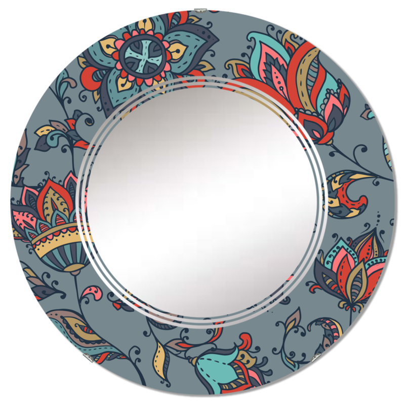 Red Paisley Flowers On - miroir mural traditionnel, 24 po x 24 po