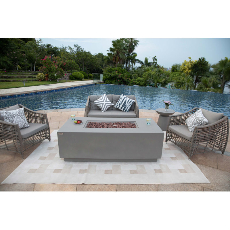 Sedona 66" L x 32 W x 22" H Concrete Propane Fire Pit Table with Hidden Fuel Tank Drawer, Light Gray