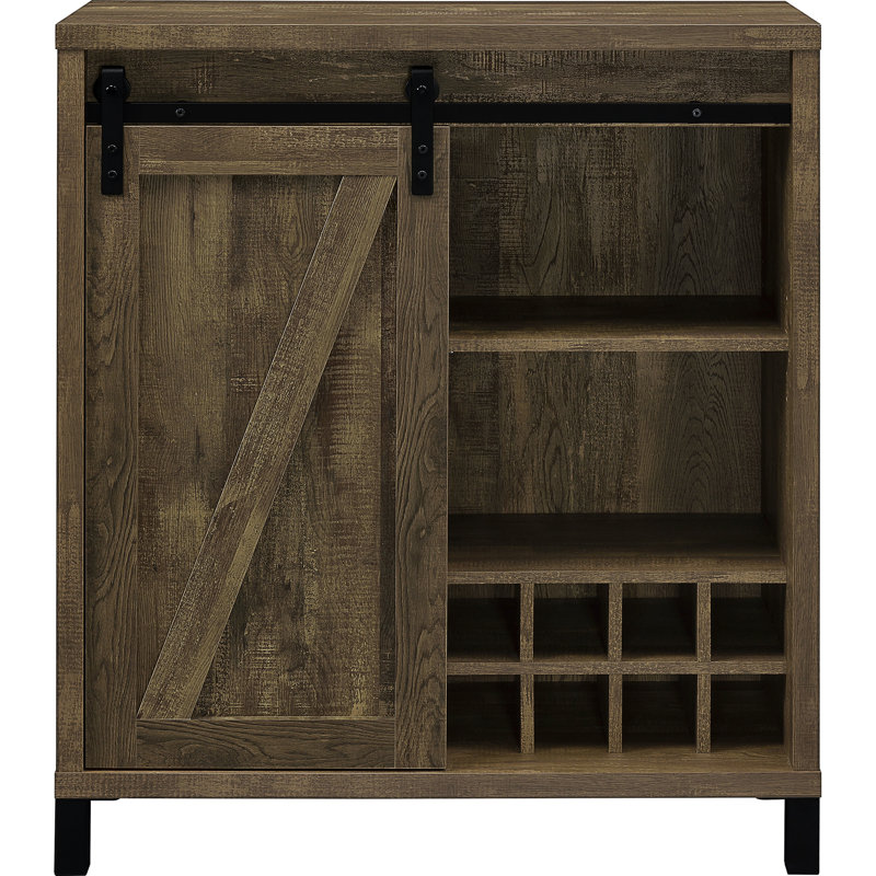 Armoire à bar coulissante avec deux tablettes réglables et rangement pour bouteilles de vin