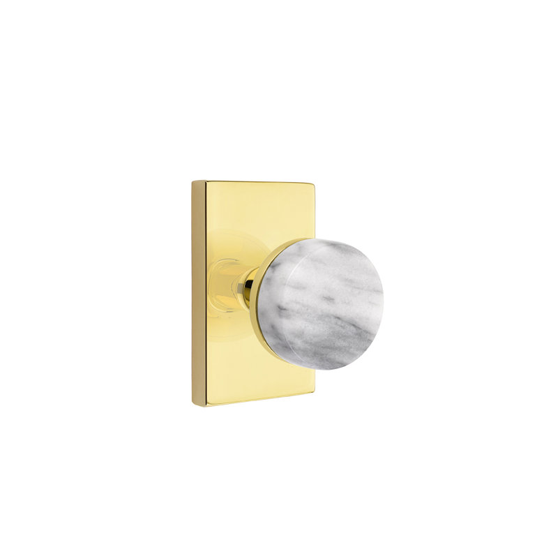 Select Round Knob with Rectangle Rosette, Unlacquered Brass