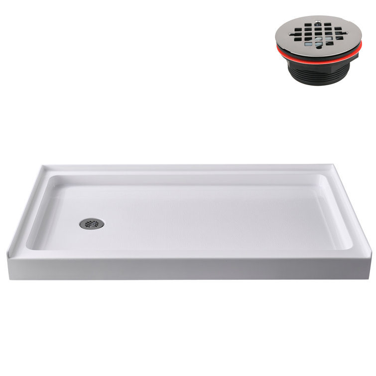 Streamline 60 in. x 32 in. Alcove Acrylic Shower Base in Glossy White With Left Drain, ABS Drain Included