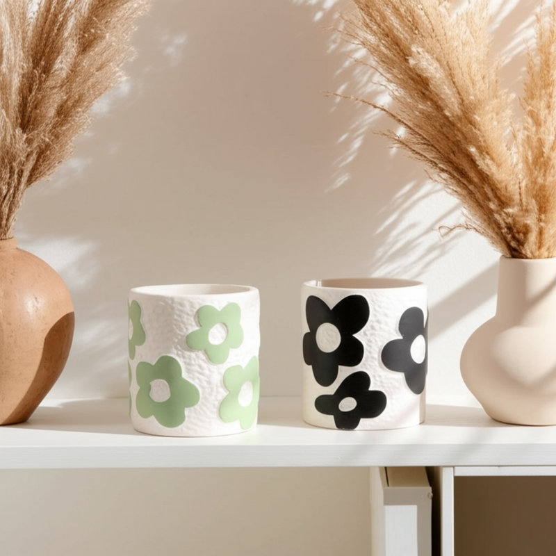 Organisateur de rangement décoratif pour tasses à crayons pour bureau de chambre à coucher - Accessoire de bureau moderne pour la cuisine et la salle de bain - Ensemble de 2, 4 po, vert et noir