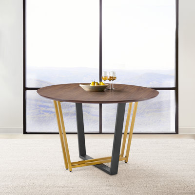 Lakeeta Contemporary 48" Round Dining Table with Black Steel Base and Walnut Top