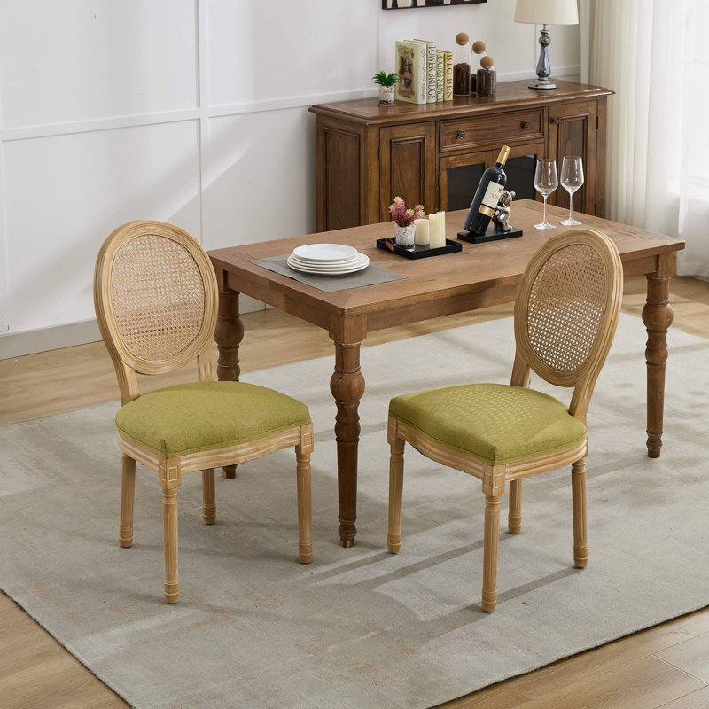 Chaise de salle à manger de style français antique, ensemble de 2, Vert olive