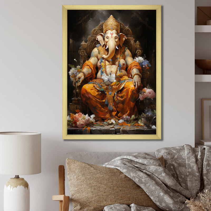 «Benigno Hinduisim Ganeshas Blessing II», reproduction sur toile, H 40 po x l 30 po x P 1,5 po, Encadrement doré