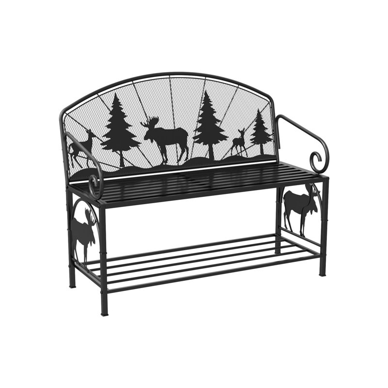 Banc d'extérieur, avec motif de la série Forest, antirouille, noir