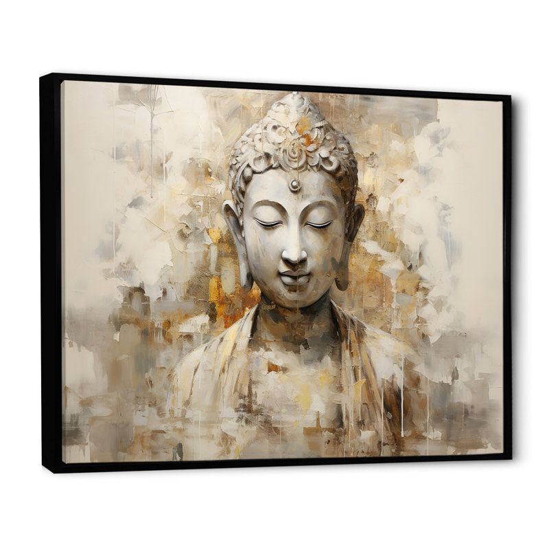 Simple bouddhisme, statue II - art sur toile bouddhisme, H 30 po x l 40 po x P 1,5 po, Cadre flottant noir
