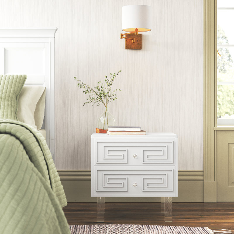 Kymari Lacquer-Finish Lucite Leg Side Table/Accent Table/Nightstand, White