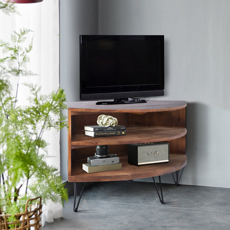 Table de coin en bois récupéré en forme de ventilateur pour le salon - et convient à toutes les décorations 43 po de profondeur x 20,5 largeur 23,6 hauteur 30,2 lb 20,19