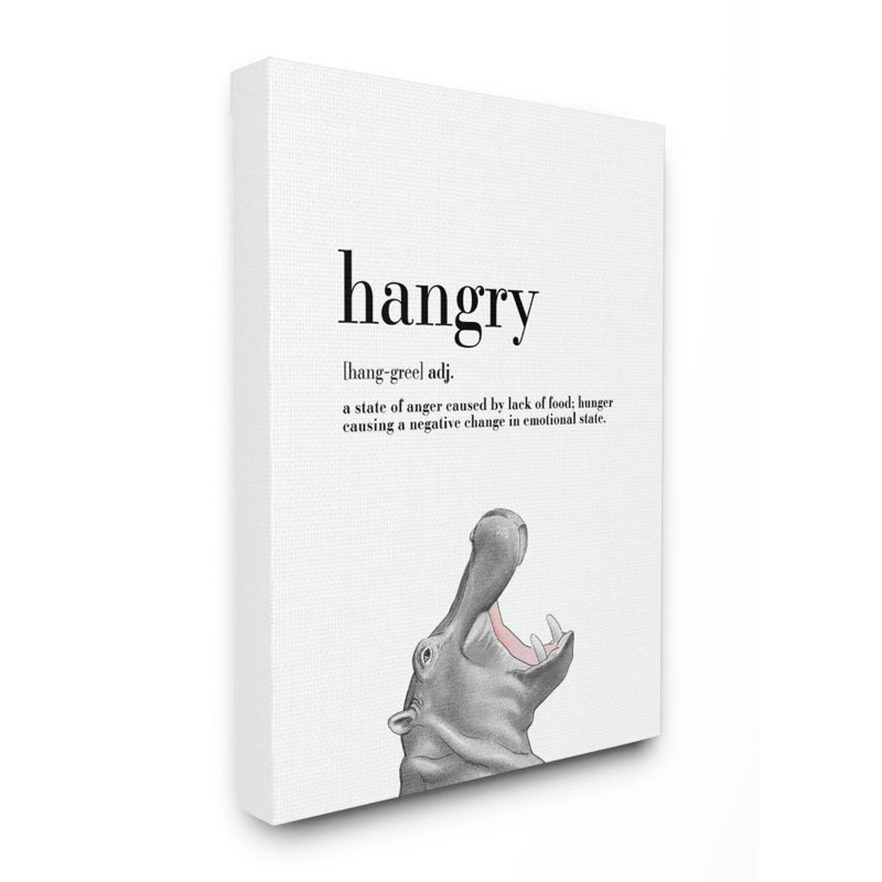 «Hangry Définition Hippo Animal Dessin Word Design», art textuel, H 48 po x l 36 po, Toile tendue