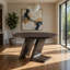 Hols Dining Table, 54 Inch Espresso Brown Wood Top, Angled Pedestal Legs