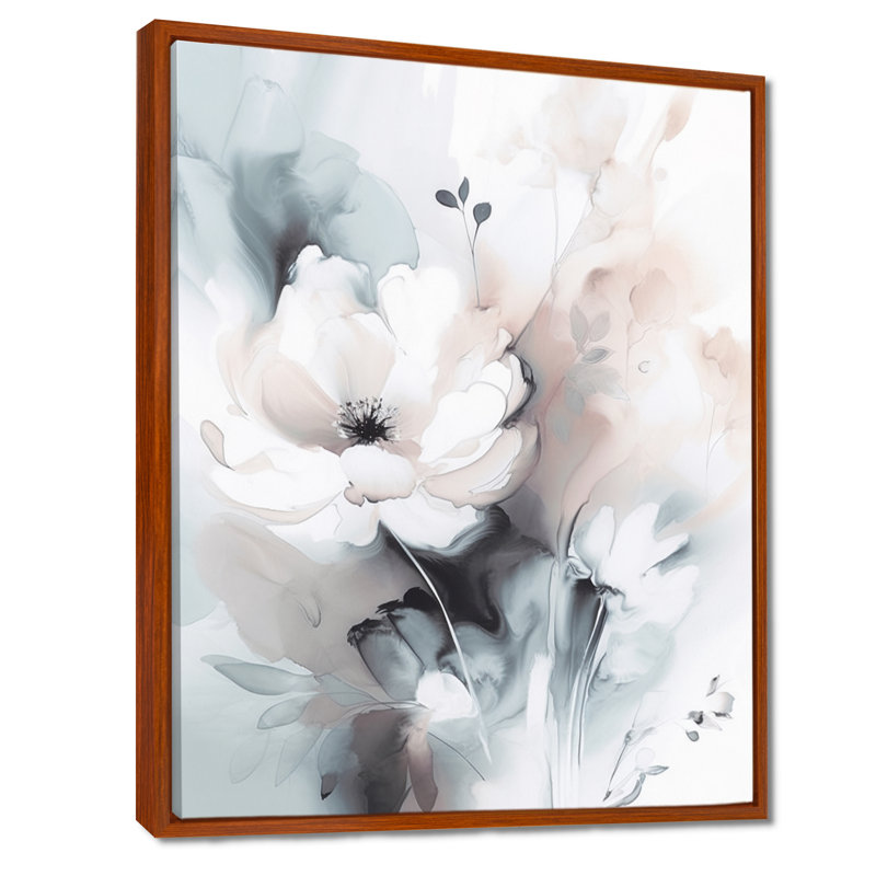 Soft Light Grey Flowers II - Print, 20" H x 12" W, Brown Floater Framed