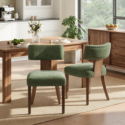 Upholstered Dining Chair with Thickened Cushion, Solid Wood Legs