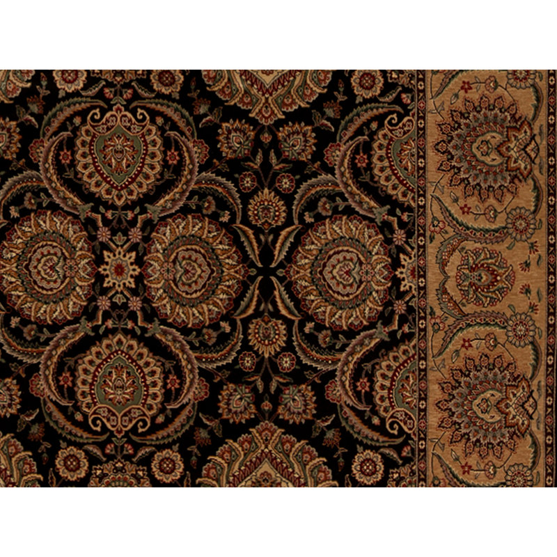 Tapis noir / orange foncé / bourgogne de haute qualité noué à la main
