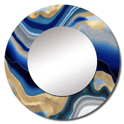 Petrocelli Vibrant Blue And Gold Agate III - Transitional Large Wall Mirror, Blue  Round Unique Mirror, Printed Metal Art