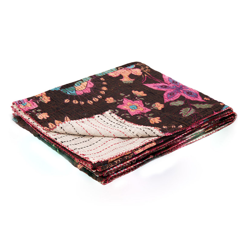 KANTHA COTTON Quilted Throw Blanket