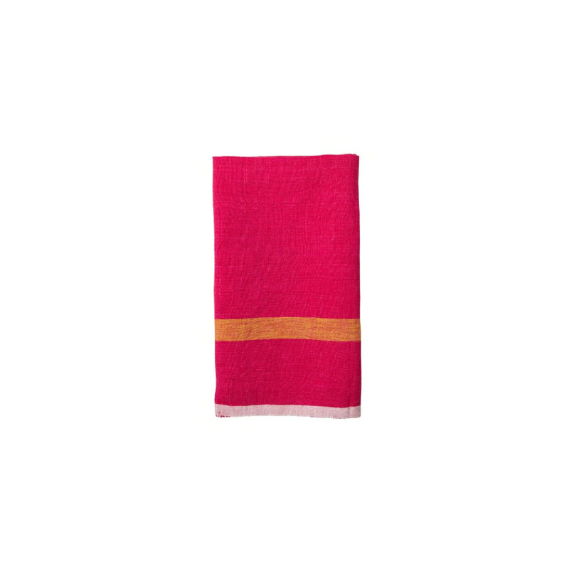 Laundered Stripe Tea Towel Kitchen Towel, Pink/Lime