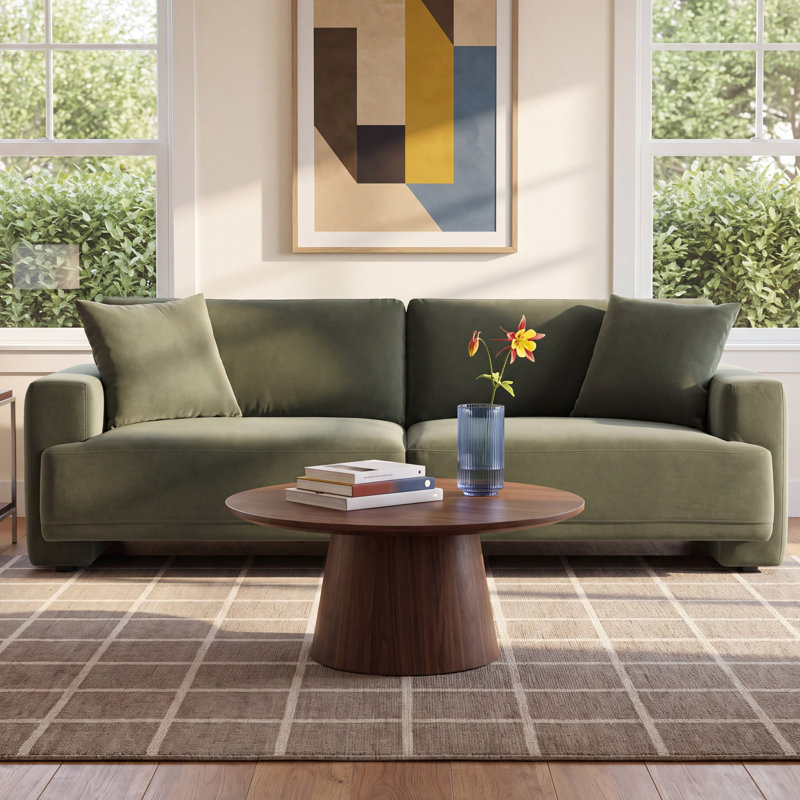 Ives 90" Upholstered Sofa, Soren Olivine Performance Velvet