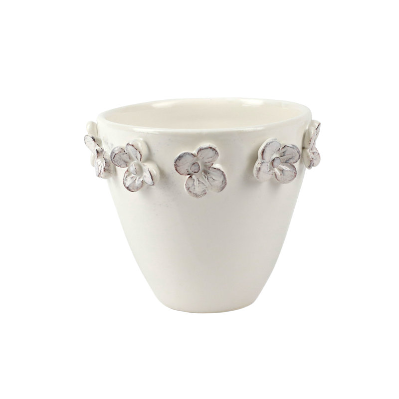 Rustic Garden Medium Cachepot, White, 5" H x 6.25" W x 6.25" D