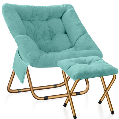 Fauteuil d'appoint rembourré confortable avec repose-pieds assorti et structure en métal doré robuste, sièges de salon modernes pour le salon, la chambre à coucher