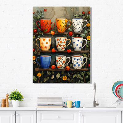 «Red Blue Boho Morning Coffee Cups III», impression d'art mural café