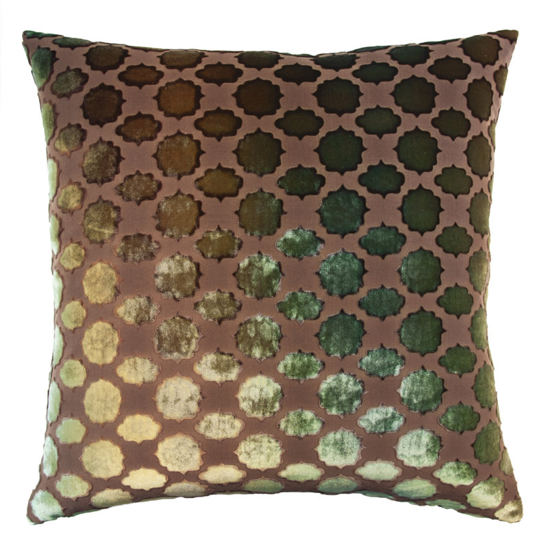 Square Velvet Pillow Cover & Insert, 20" x 20", Green/Gold/Brown
