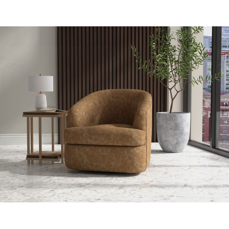 Fauteuil d'appoint pivotant à 360 degrés Cirri, Mélange de polyester cognac