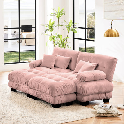 Aulander Pink Chenille 2 Seater Cloud Couch Sleeper With Lumbar Pillows, Throw Pillows And Ottomans - Exquisite Bolster , Like Comfort Level Seating Experience