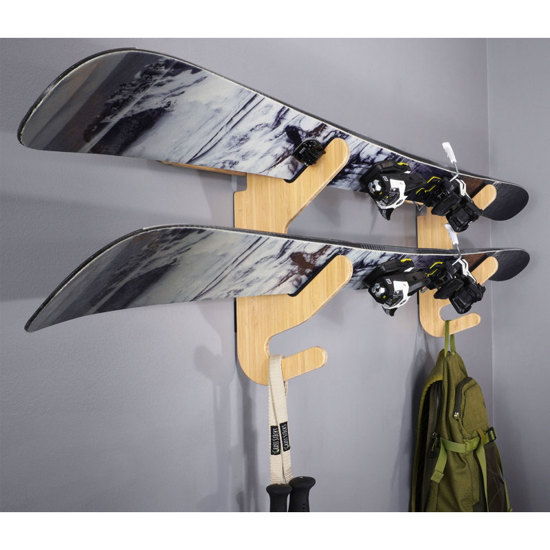 Porte-skis mural - série Hallstein, 2 étages, Bambou