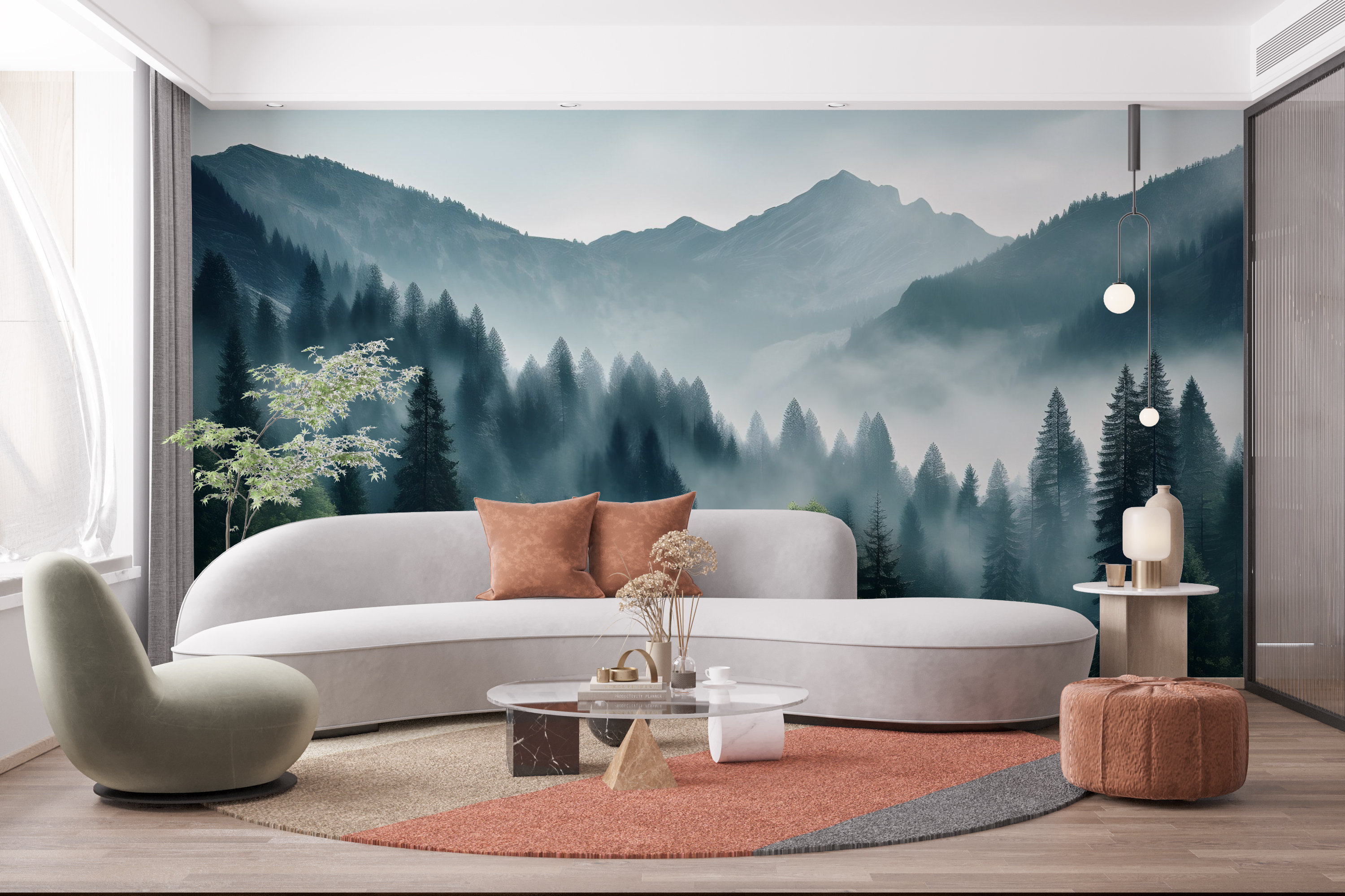 Loon Peak Mountain Foggy Wall Graphics Peel And Stick Forest Room ...