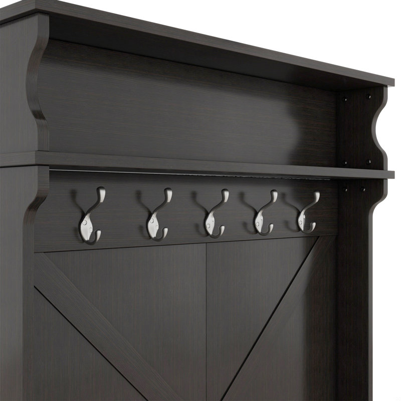 Banc de rangement avec portemanteau, armoire à chaussures avec portes coulissantes et portemanteau X Design