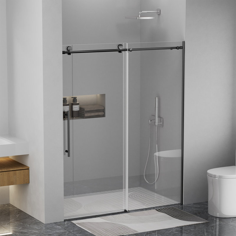 56"–60" W × 75" H Frameless Single Sliding Shower Door With 5/16" (8mm) Clear Tempered Glass, Black