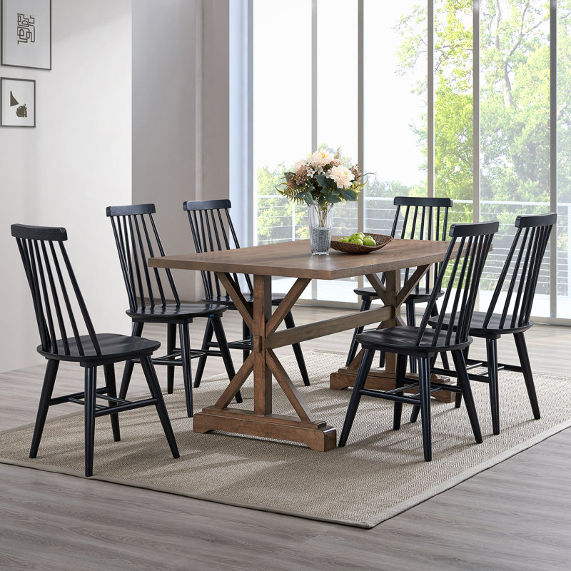 Alvie 17" Wide Modern Farmhouse Windsor Back Solid Wood Dining Chairs, Black