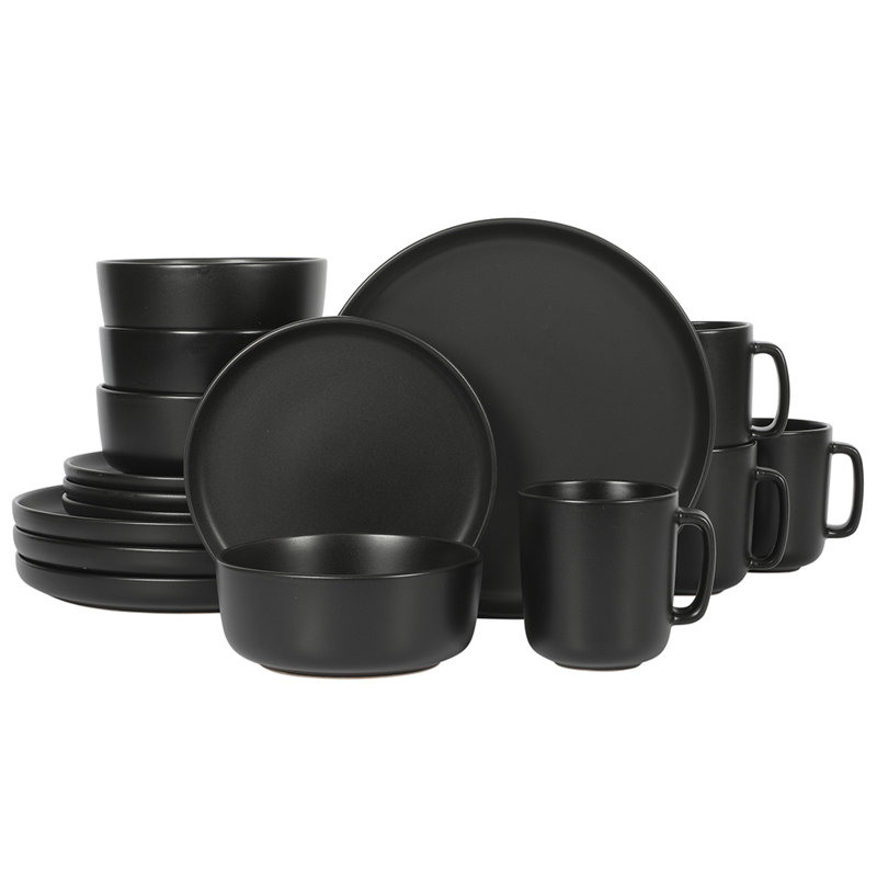 Ensemble de vaisselle, assiettes et bols en grès 16 pièces Gibson Home Zuma - noir mat