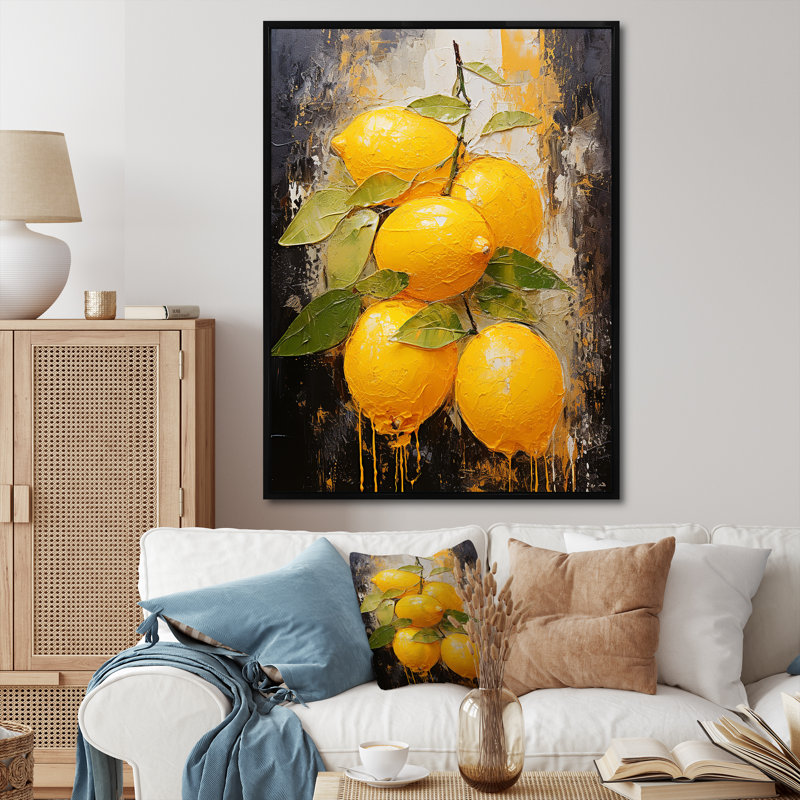 Lemon Loops Abstract Shapes I - formes abstraites, art mural, Cadre flottant noir, H 44 po x l 34 po x P 1,5 po