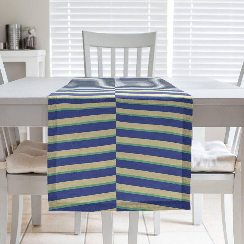 Fractured Stripes Table Runner, 16" x 90", Blue Green/Yellow