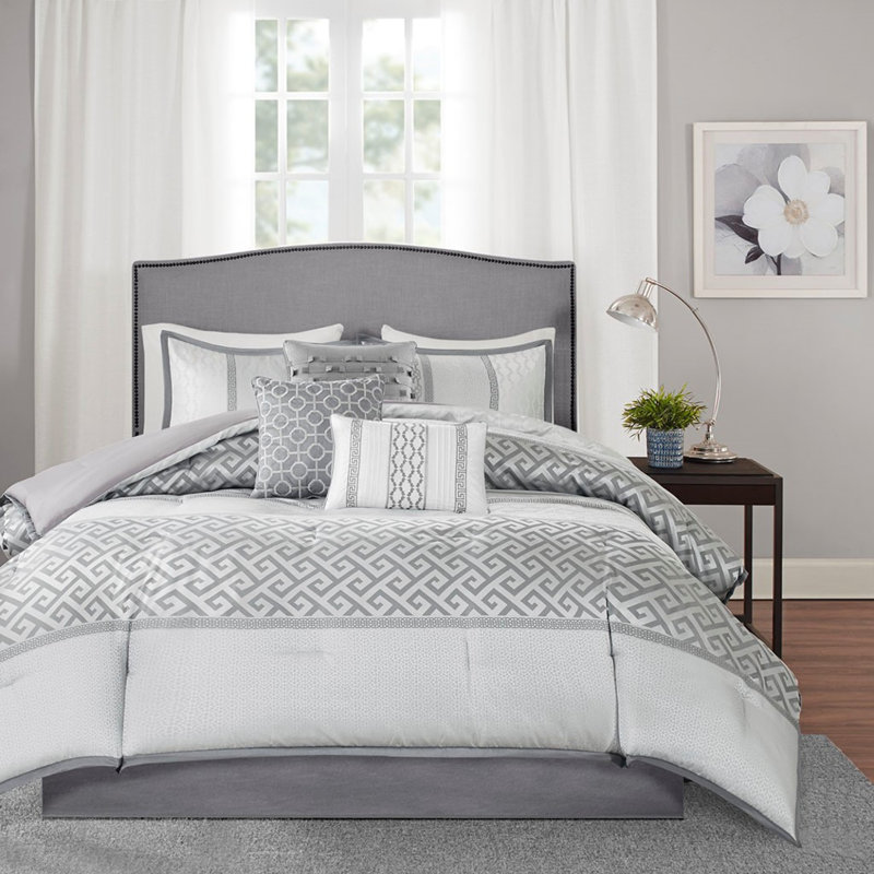 Ensembles de literie en jacquard gris élégant, polyester confortable pour la maison