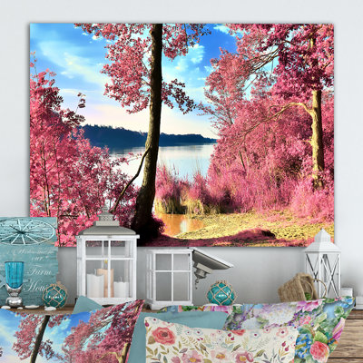 «Pink and Purple Fantasy Forest By The Late», reproduction sur toile flottante