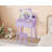 Bear-Shaped Lighted Mirror Kids Vanity Table and Chair Set - Wooden Princess Makeup Desk with Stool, Storage Drawers & Safe Pretend Play Features - Bedroom Furniture for Little Girls-137538565-137538619