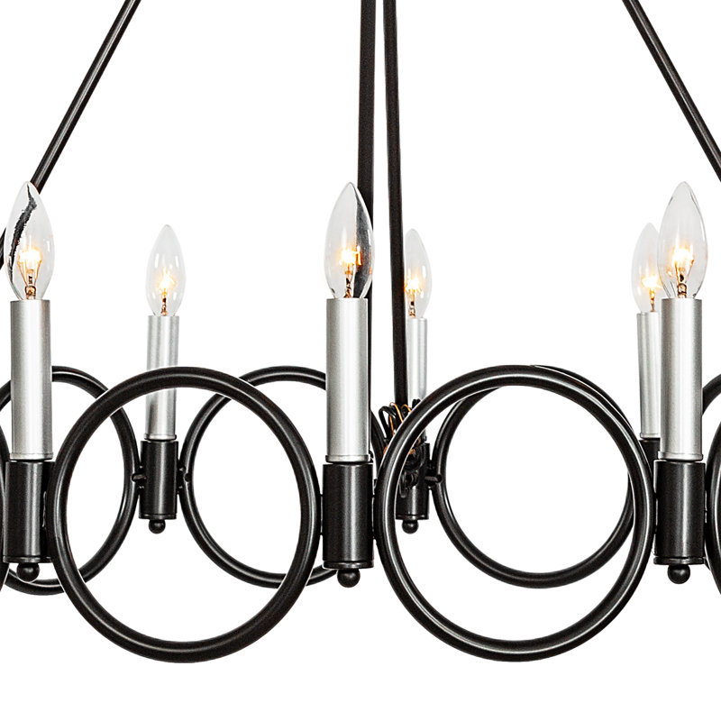 Albata 12-Light Wagon Wheel Candle Style Chandelier, Classic Black/White Antique Silver