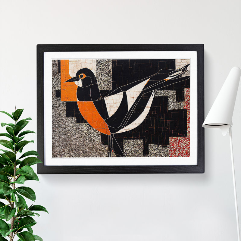 Expressive Abstract Bird - Single Picture Frame Print, 46cm H x 64cm W x 2cm D, Black
