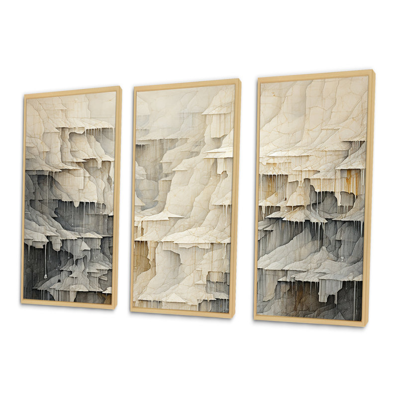 Beige et gris, simple cascade de falaise, H 28 po x l 36 po x P 1 po, Cadre naturel flottant