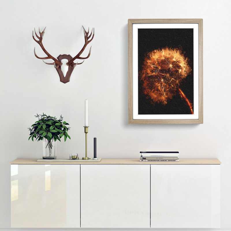 Dandelion Puff in Abstract - Picture Frame Painting Print, 48cm H x 36cm W x 2cm D, Oak Framed