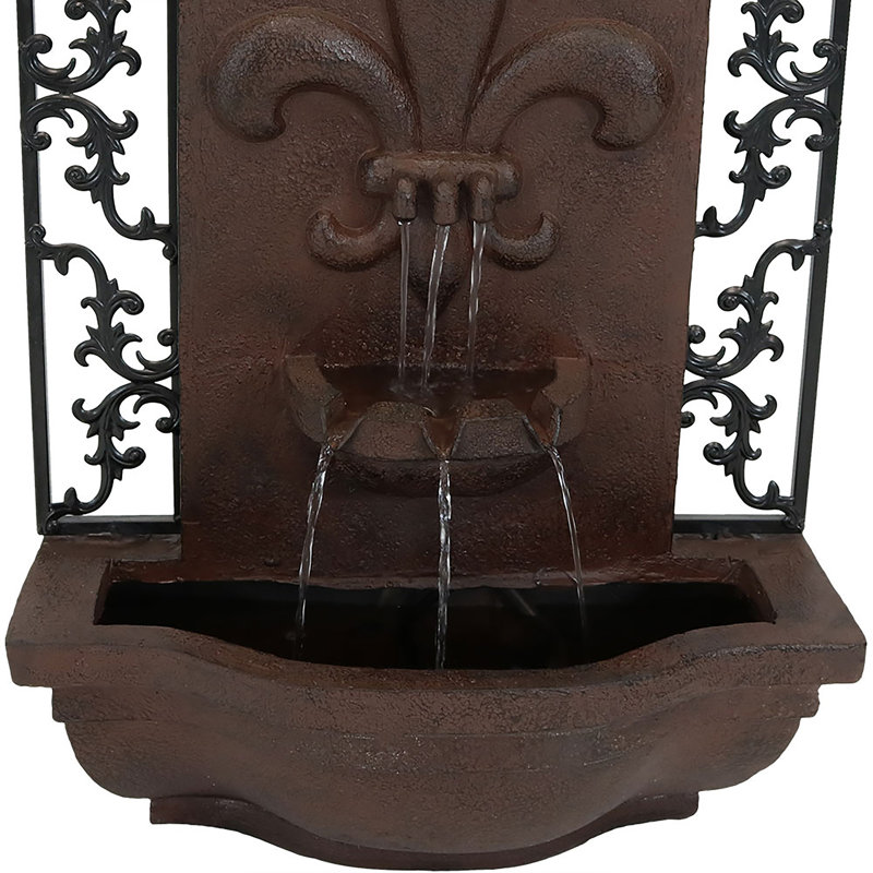  Mablethorpe French Lily Polystone Outdoor Wall Fountain - Iron, Dark Brown